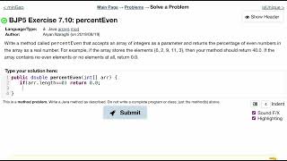 Java Practice It | Exercise 7.10: percenetEven | arrays, array basics, for loop, if condition