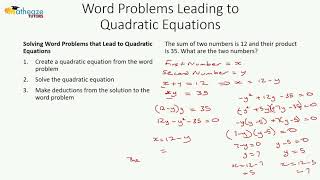 Word Problems Leading to Quadratic Equations
