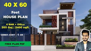 40x60 | 6 BHK House plan |265 Gaj | 2400 sqft | 40*60 house plan 3d || DV Studio