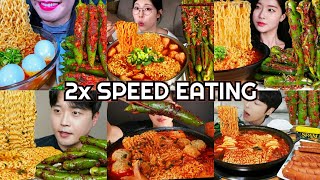 Chilli Kimchi Ramyeon Noodles Soup Mukbang | ASMR 2x Speed Eating Show