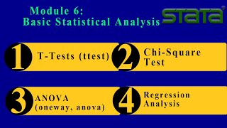 STATA Module 6: T-Tests, Chi-Square, ANOVA, Correlation & Regression | Basic Statistical Analysis