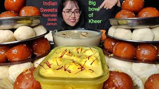 Eating Rasgulla, Big bowl of Kheer, Gulab Jamun, Rasmalai | Big Bites | Asmr Eat