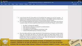 Portfolio Committee on Defence and Military Veterans, 09 November 2022