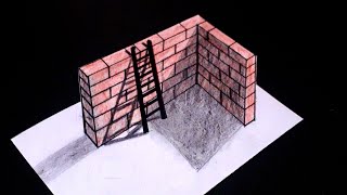 How to draw 3d wall on paper || Easy to draw 3d wall sketch illusions on paper.