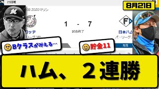 【2位vs3位】日本ハムファイターズがロッテマリーンズに7-1で勝利…8月21日逆転勝ちで2連勝…先発山崎8回1失点…レイエス\u0026清宮\u0026水谷\u0026水野が活躍【最新・反応集・なんJ・2ch】プロ野球