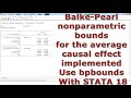 Nonparametric bounds for the causal effect binary instrumental variable model Use bpbounds STATA 18