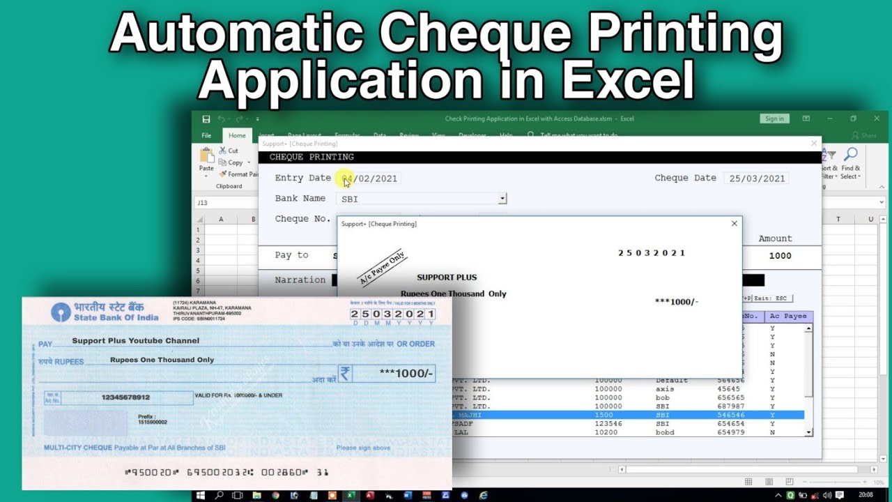 Automatic Cheque Printing Application In Excel Youtube