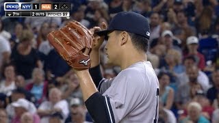 NYY@MIA: Tanaka fans six, holds Marlins to two runs