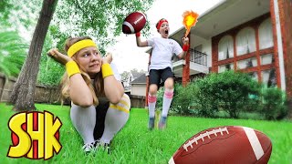 FOOTBALL TRICK SHOT BOYS VS GIRLS Challenge! SuperHeroKids Funny Family Videos