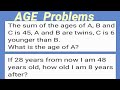 AGE Problem: Sum of the ages of A, B and C is 45, A and B are twins, C is 6 younger than B