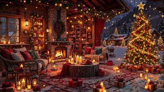 Cozy Winter Porch Ambience ❄️ Relaxing Fireplace Sounds, Christmas Jazz Melodies & Gentle Snowfall