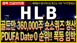 [HLB 주가전망] 골드만삭스 360,000주 숏스퀴즈 청산!! FDUFA Date 0순위!! 폭등임박!! 최프로