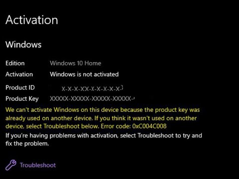 Fix Windows 10 Activation Error 0xC004C008