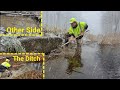 Unclogging Culvert And Removing Beaver Dam In Ditch During SnowStorm