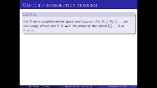 Metric Spaces - Lectures 11 & 12: Oxford Mathematics 2nd Year Student Lecture