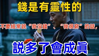 钱是有灵性的，不要经常说“我没钱”、“我很穷”的话，说多了会成真