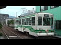 熊本市電1350形 1351号 洗馬橋電停到着～発車【専用軌道】