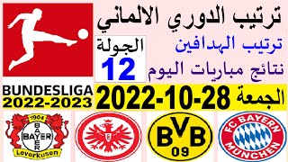 ترتيب الدوري الالماني وترتيب الهدافين ونتائج مباريات اليوم الجمعة 28-10-2022 الجولة 12