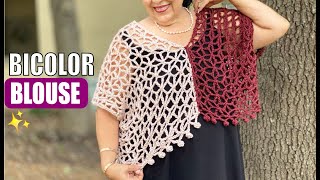 HOW TO Crochet a Bicolor Blouse - EASY AND FAST - BY LAURA CEPEDA