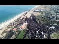 aerial footage of gazans waiting to cross to territory s north afp