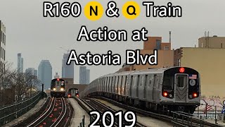 MTA NYCT : R160 N \u0026 Q Train Action at Astoria Blvd (2019)