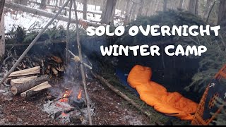 SOLO OVERNIGHT BUSHCRAFT WINTER CAMPING. First time WINTER camping. NATURAL SHELTER. PART TWO