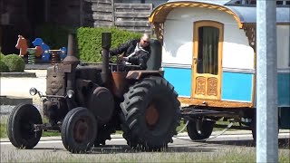 historical tractors driving by. lanz buldog,pampa buldog