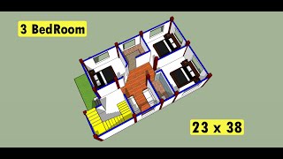 23 x 38 best 3 bhk house plan II 23 x 38 simple ghar ka design II 23 x 38 home design with 3 bedroom