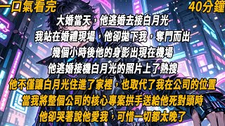 大婚當天，他逃婚去接白月光。我站在婚禮現場，他卻拋下我，奪門而出。他不僅讓白月光住進了家裡，還取代了我在公司的位置，當我將整個公司的核心項目拱手送給他死對頭時，他卻哭著說愛我