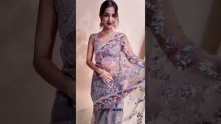 K1091 #trendmalls  #saree  Incredible Grey Net Embroidery Event Wear Saree with Blouse For Women