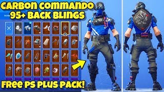 new carbon commando skin showcased with 95 back blings fortnite battle royale ps plus pack 5 - fortnite playstation plus pack 5