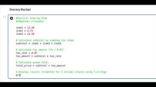 Python Program for Grocery Reciept - Explicit Step by Step (Beginner Friendly)