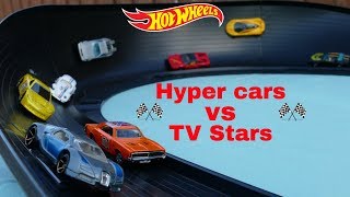 Hot Wheels fat track tv stars vs hyper cars tournament race