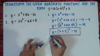 Transform Quadratic Function from GENERAL FORM to VERTEXT FORM y=ax²+bx+c to y=a(x-h)²+k