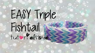 {OLD VIDEO} EASY VERSION (ADVANCED LEVEL) Triple Fishtail Rainbow Loom Bracelet Tutorial