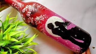 Beautiful Bottle Painting / Valentine Day Special Painting / Romantic theme Bottle Painting 💑