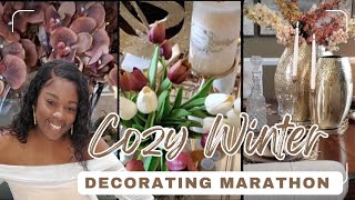 COZY WINTER DECORATING MARATHON|Decorate the LivingRoom DiningRoom Entryway \u0026 Bathroom with me +Tour