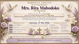 Memorial Service for the late Mrs Rita Mabodoko
