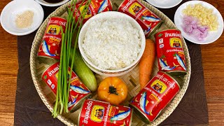 ឆាបាយត្រីខកំប៉ុងងាយៗ - How to fry rice with canned fish- Easy food during lockdown- Vichheka SOK