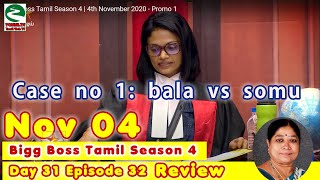 Bigg Boss 4 Tamil Day 31 Episode 32 Bala vs Somu case Review