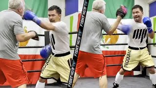 MANNY PACQUIAO UNLEASHING PUNCHES ON THE MITTS ON FIRST DAY BACK AT WILD CARD TRAINING FOR SPENCE