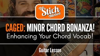 CAGED CHORD SYSTEM LESSON#2 Learning  Minor Barre Chords All Over The Guitar Neck. FAST and EASY!