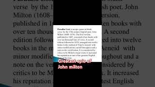 Greatest epic poem of John Milton