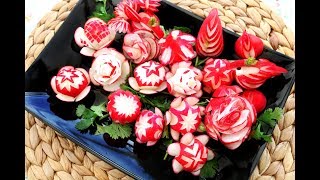 Art In Radish Show | Red Radish Rose Flowers Design | Vegetable & Fruit Carving Garnish