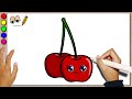 How to Draw Cute Cherries Step by Step - Drawing and Coloring Cherry for Kids