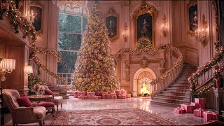 🎄🔴 Pink Christmas Background | Christmas Fireplace | Winter Snow | Christmas Ambience | ASMR