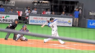 ＜2018.6.16ヤクルト戦5回裏2アウト1塁＞中田キャプテンがレフトへツーベースヒットを放つ