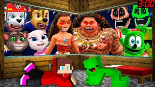 JJ and Mikey HIDE from MOANA and MAUI EXE , Mimics , Gummy Bear , talking tom in Minecraft - Maizen