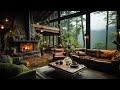 Smooth Elegant Jazz Music In Cozy Log Cabin Ambience with Rain Sounds & Fireplace for Sleep, Relax