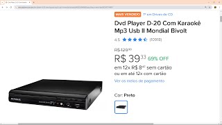 Dvd Player a (39 reais) no Mercado Livre - Modelo D-20 Com Karaokê Mp3 Usb Il Mondial Bivolt.